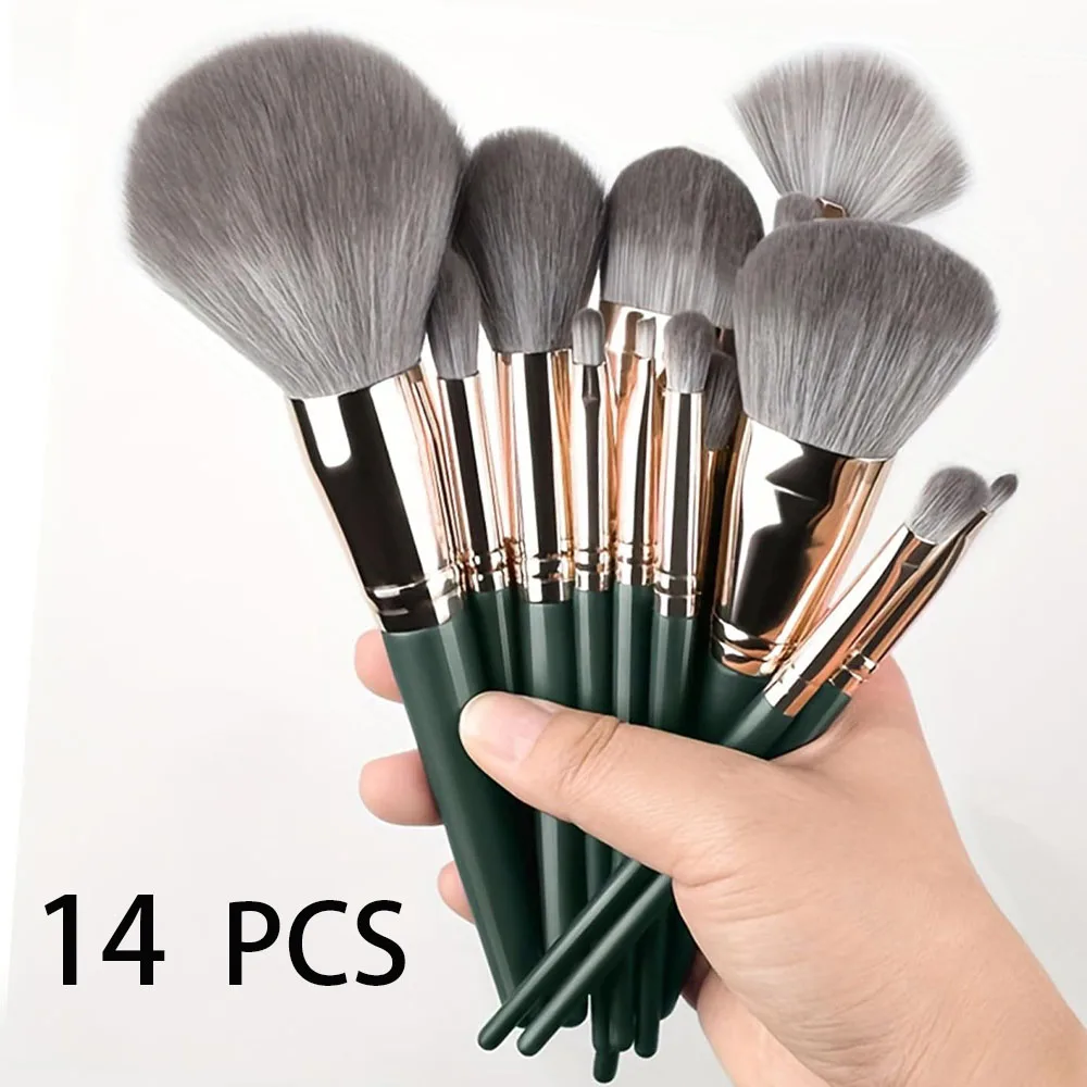 Conjunto de 14 Pincéis de Maquiagem Macios, Pincel para Base, Pó Solto e Pincéis para Sombra