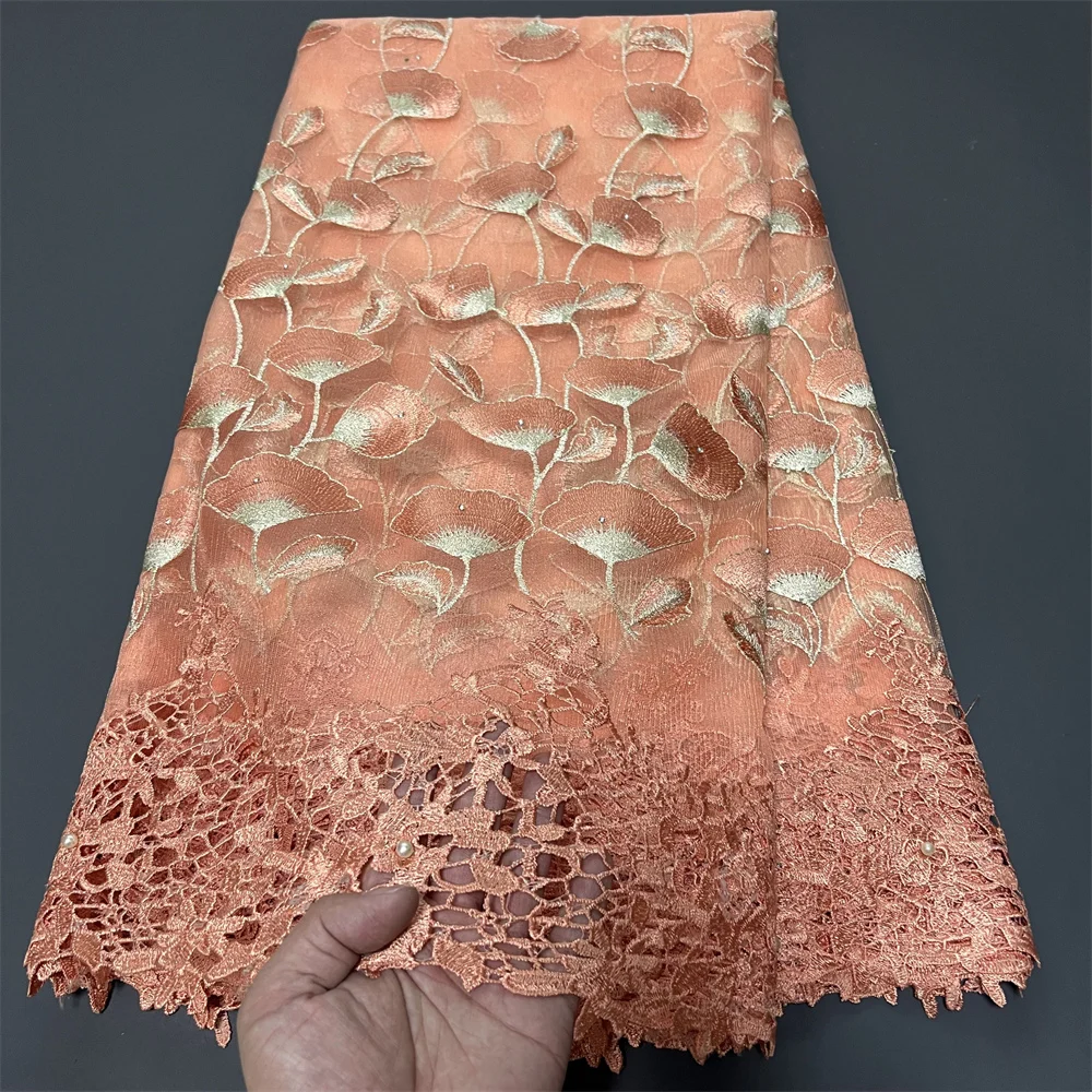 

2025 High Quality Embroidery African Nigerian With Sequins Tulle Lace Fabric Sewing Net Cloth Prom Dresses Beads 5Yards ZJ052