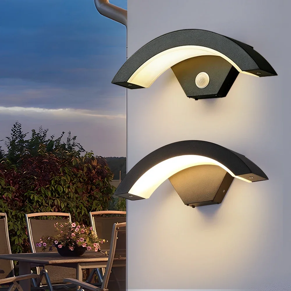 Outdoor IP65 Sensor Lamp Porch Sconce Wall Lights Modern Waterproof LED Landscape Spotlight Balcony Corridor Garden Yard