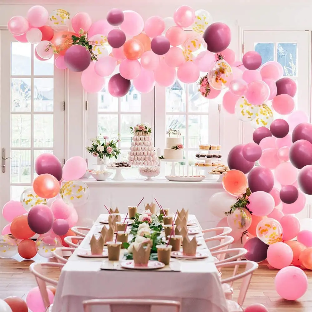 

118 PCS Rose Pink Balloon Garland Arch Kit for Wedding Anniversary Bridal Baby Shower 1-10 Year Girl Birthday Decorations