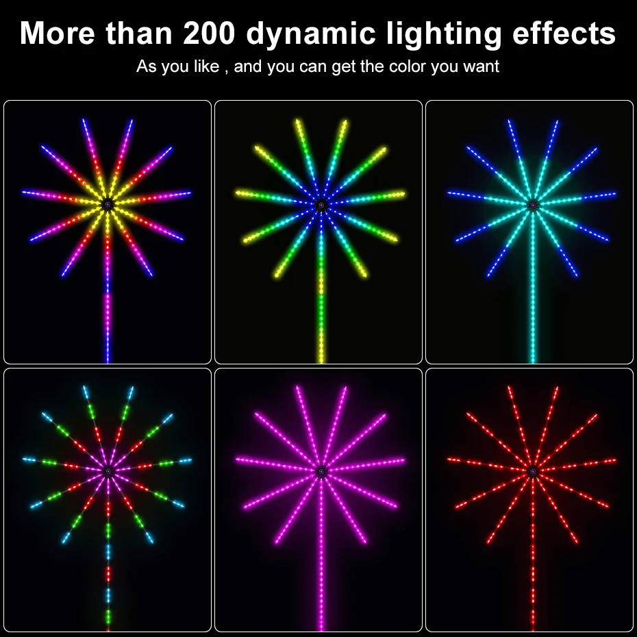 LED Fireworks Light Strip 5050 RGBIC Adhesive Tape Remote/Bluetooth Control Music Sync for Room Wall Bar Christmas Party Decor