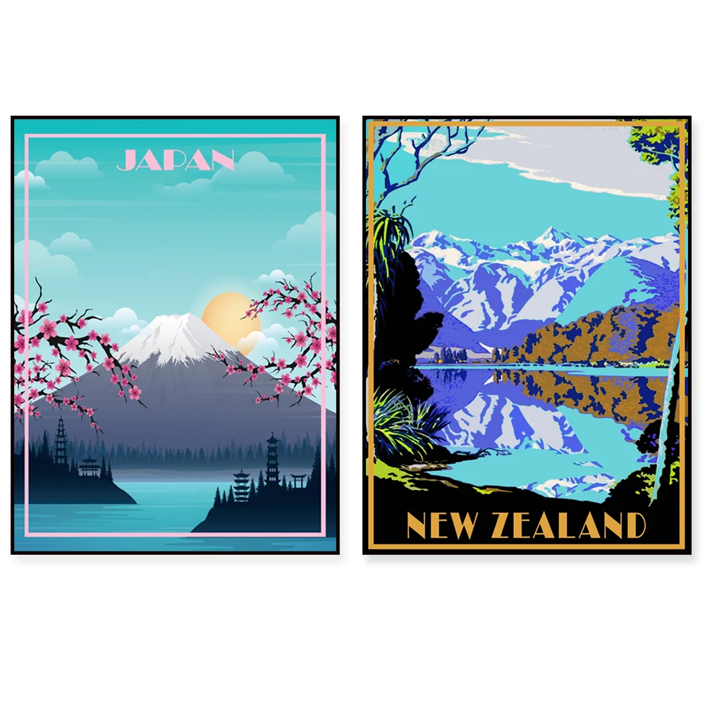 Japan Mount Fuji, Thailand, Shanghai, Sydney Harbour, Melbourne Australia, Singapore, New Zealand, Bali Asia travel poster