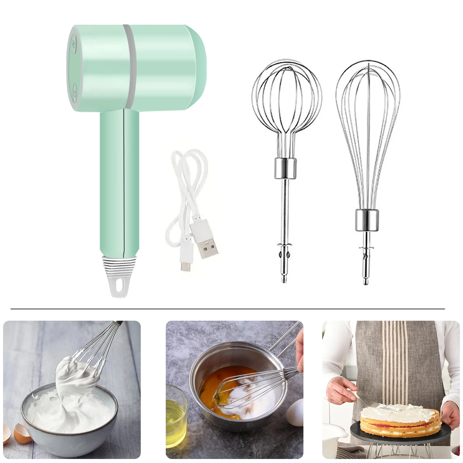 مضرب البيض المحمول اللاسلكي، يعمل بالبطارية القابلة لإعادة الشحن، سوط كريمي متعدد الوظائف، خلاط محمول، مع خفقين #1