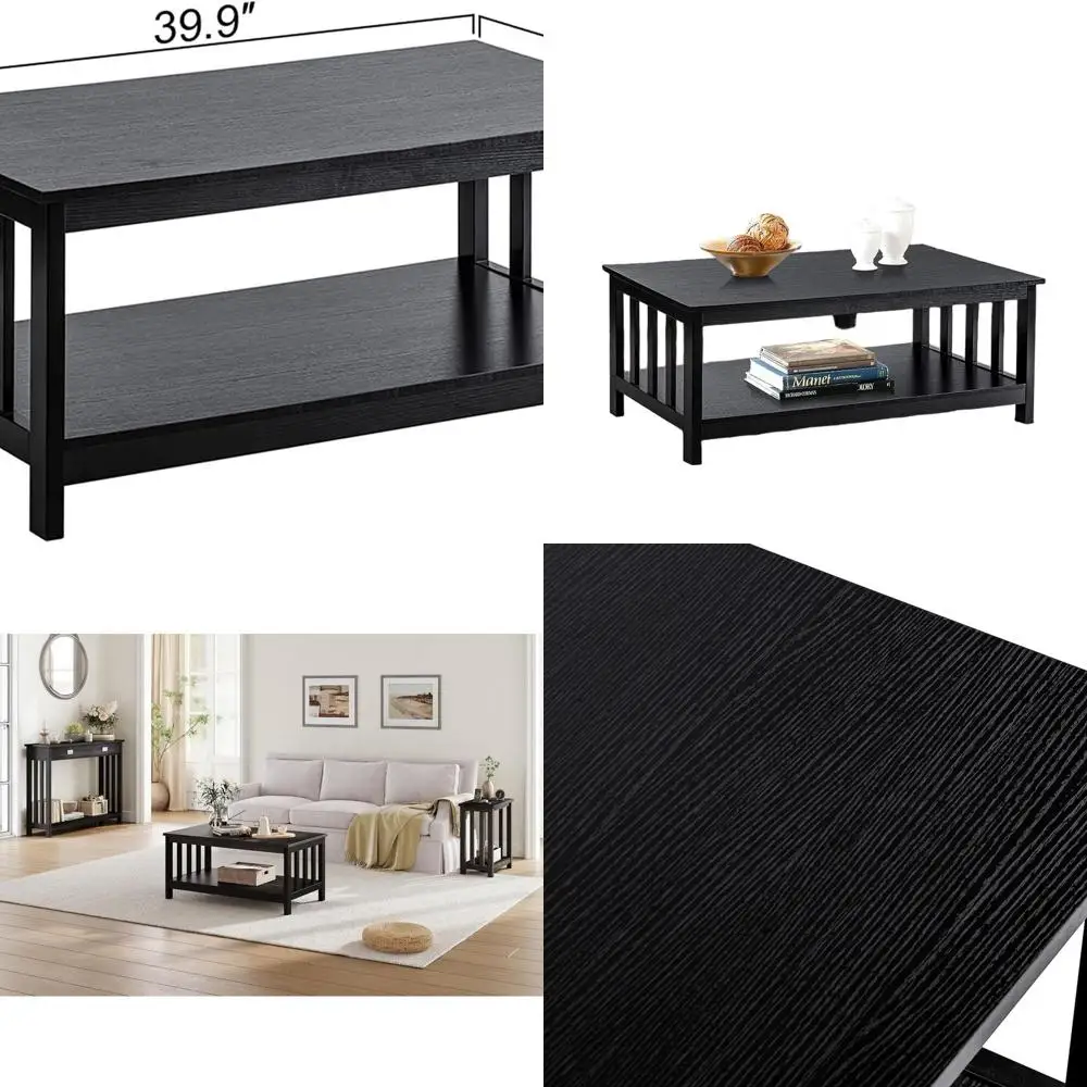 

Black Wooden Shelf Coffee Table for Living Room, 40 Modern Design