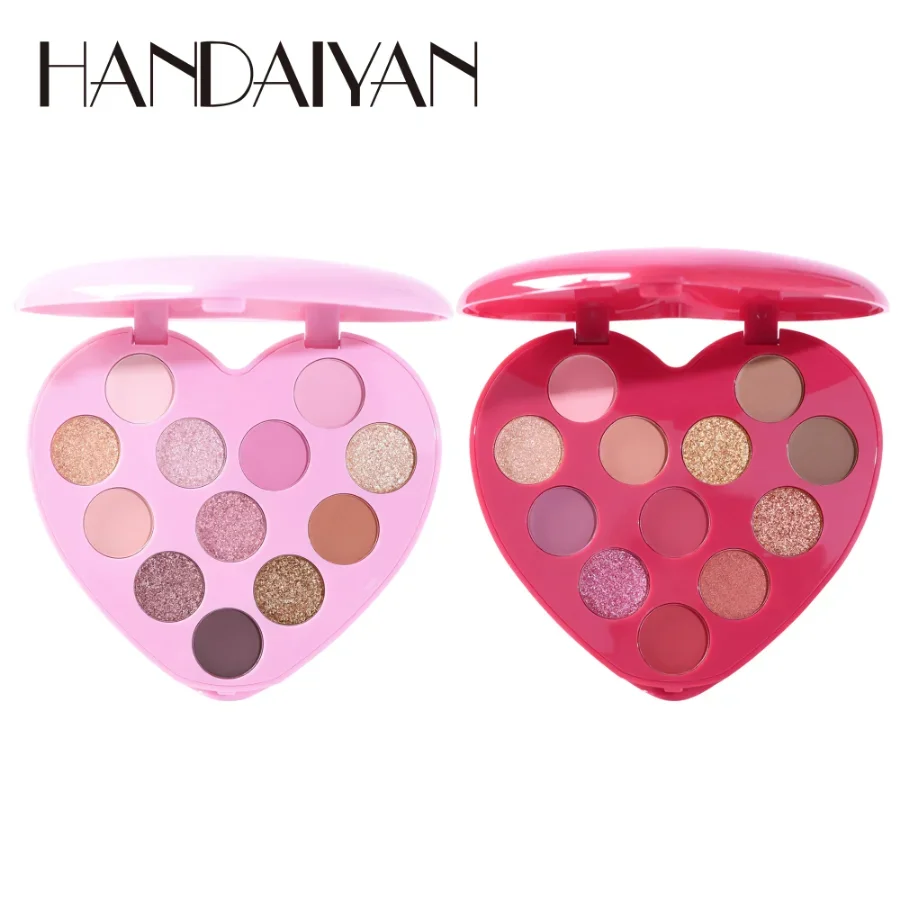 12 Colors Heart Eye Shadow Pans Metallica Glitter Eye Shadow Plate Golden Brown Makeup Color Shine Eye Shadow Box