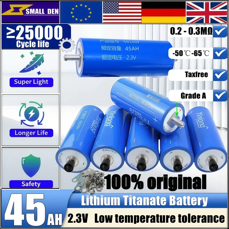 

Yinlong 2,3 В 45 Ач литий-титанатный аккумулятор LTO 66160 10c DIY 12 В 24 В 48 В электрический лодочный солнечный динамик автомобильный аккумулятор капельный