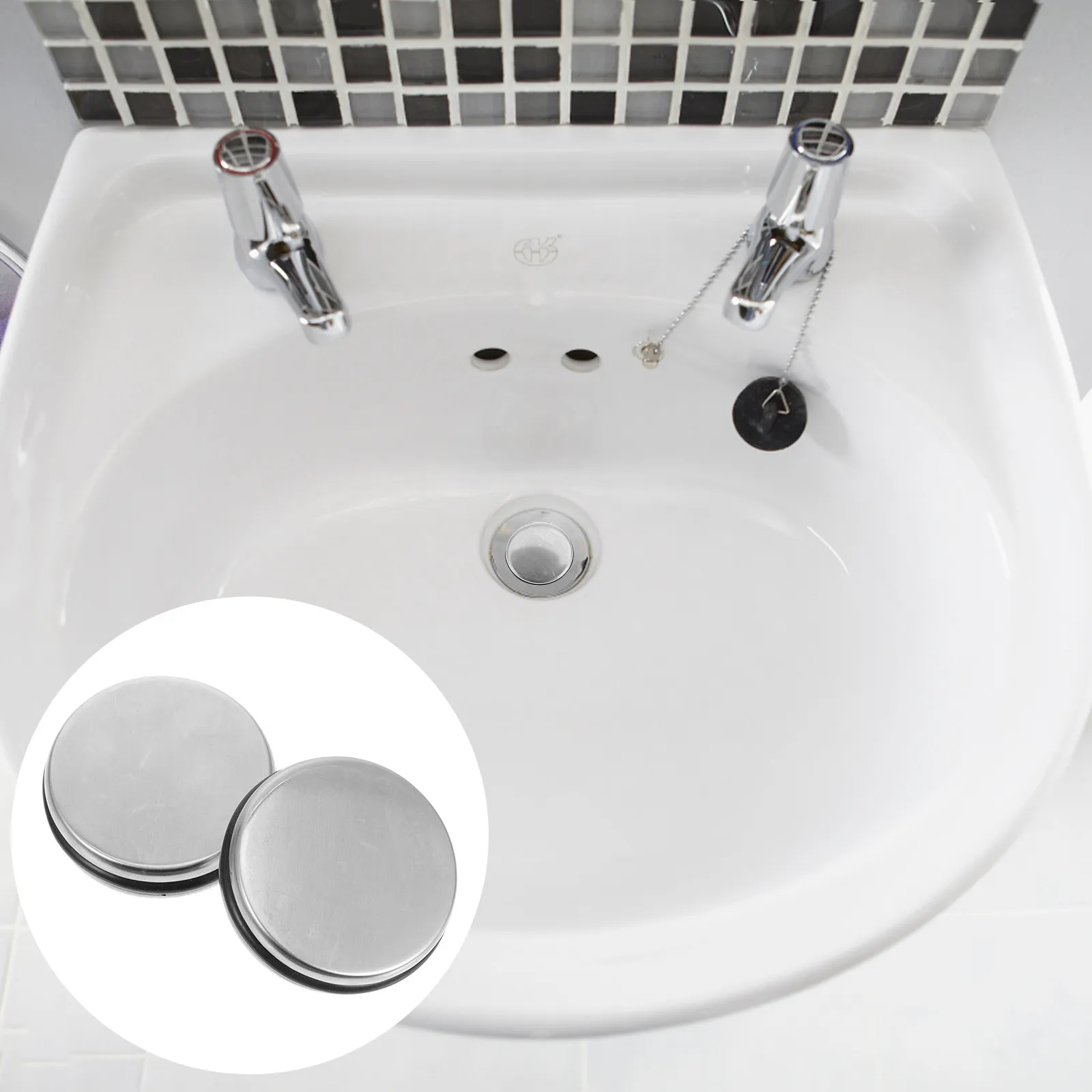 2Pcs Sink Flips Plug Stainless Steel Rotatable Seal Water Stopper Bathroom Washbasin Drainage Plugs Flipping Filter Strainer