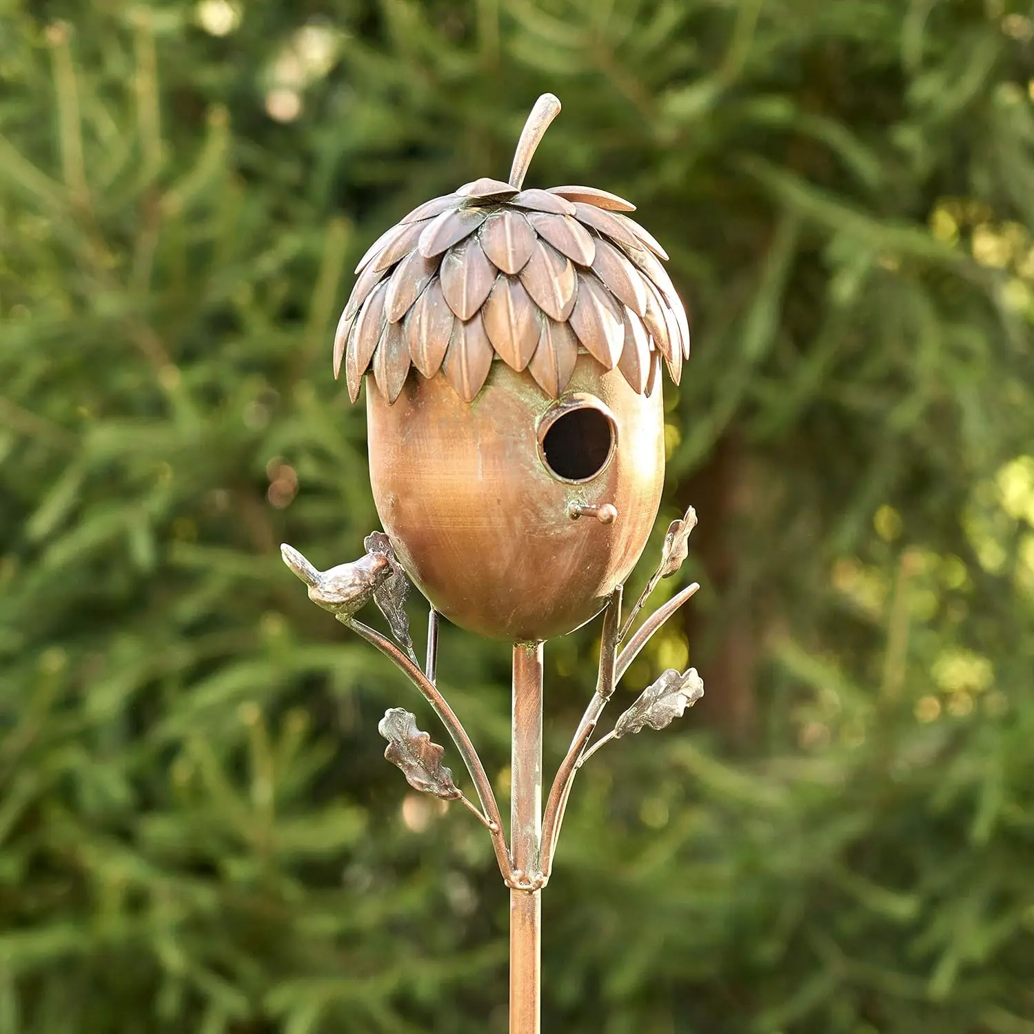 

Copper Birdhouse Garden Stake with Acorn Design