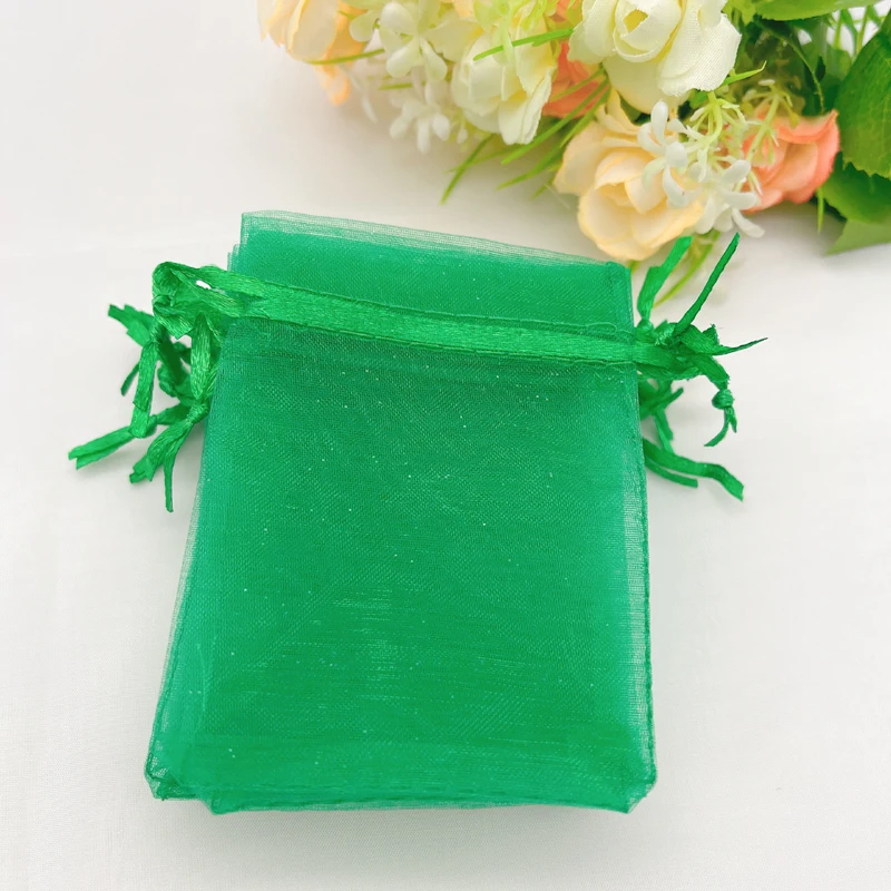 500pcs Wedding Sachet Pouches Grass Green Gift Bag Drawstring Organza Bag Green Organza Gift Bags Packaging Jewelry Storage Bags