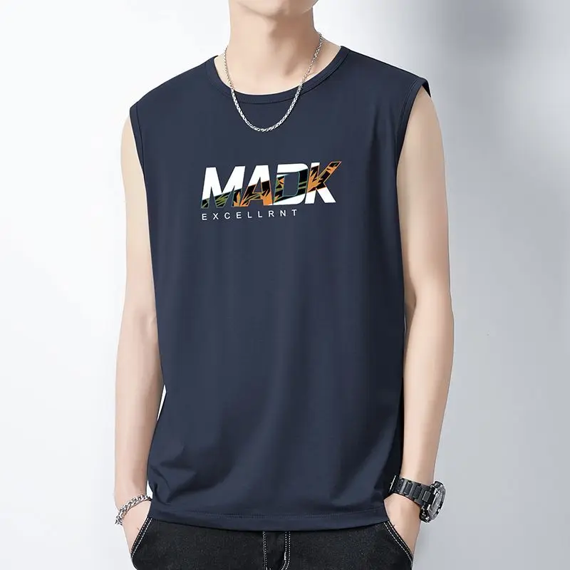 Men's Sleeveless Tank Top With Bold Letter Print Casual Summer Wear For Sports And Daily Activities