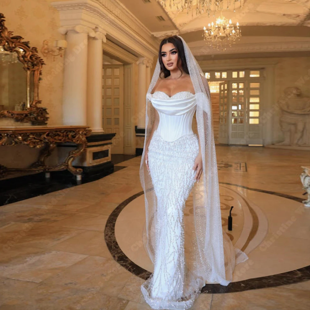 فساتين زفاف حورية البحر عتيقة للنساء للمناسبات الرسمية فستان حفلات رائع بالترتر طول التطهير فيستدو دي نوفيا مخصص