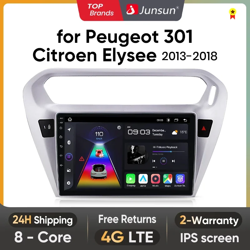 Junsun V1 Plus Car Radio For Peugeot 301 Citroen Elysee 2013 - 2018 wireless CarPlay Android Auto No 2 din 2din DVD