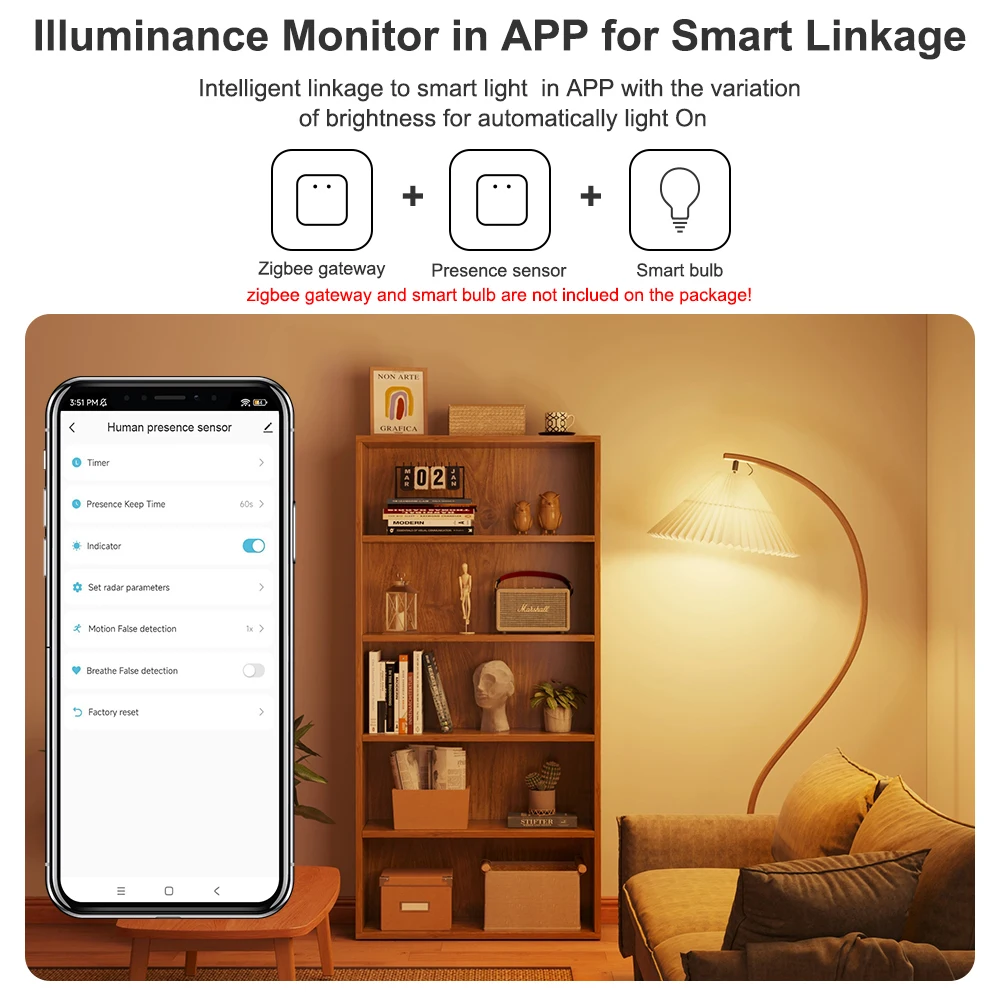 ZigBee MmWave Radar Human Presence Motion Sensor 24G Ceiling Mount Luminance/Distance Detection Tuya Home Automation