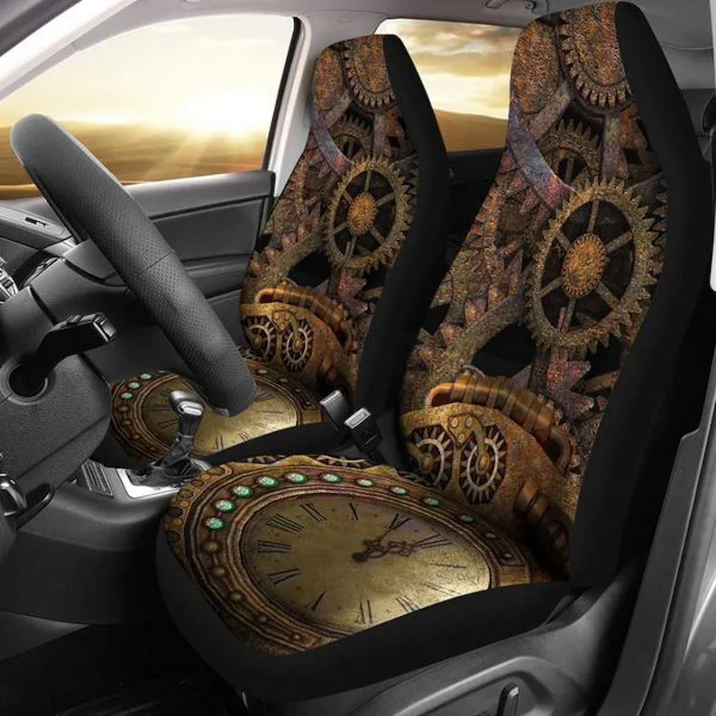 

Steampunk Gears and a Clock Unique, Car Accessories, Gift for Her, Custom Seat Covers, Custom Made Cover, Front Car Covers, Love