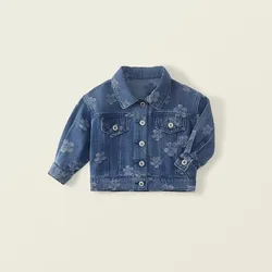 Baby Girls Jean Coat Kids Flower Outerwear Toddler Jacket 2024 Spring Autumn Children's Clothing Korean Style