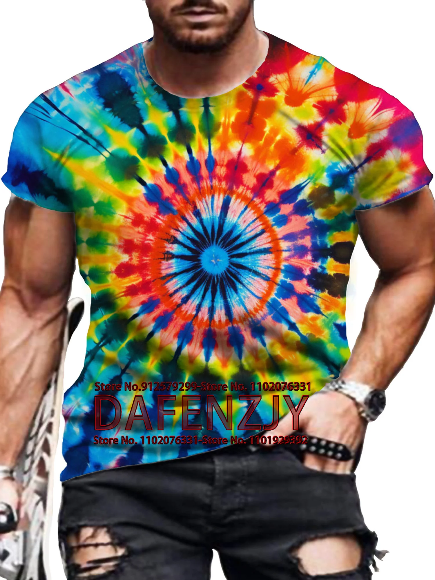 Summer New Business Casual Men\'s T-shirt Tie Dye 3d Print T Shirt Street Fashion Round Neck Men\'s Short Sleeve Y2K