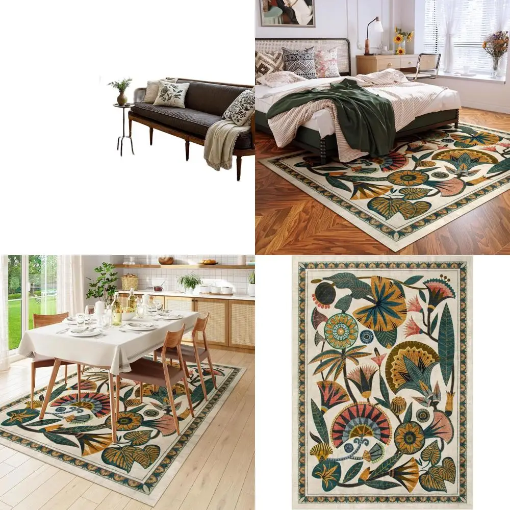 

Vintage Beige Boho Area Rugs, 5x7 for Living Room, Bedroom, Dining Room, Non-Slip, Soft Carpet for Entryway, Kitchen, Office, Pl