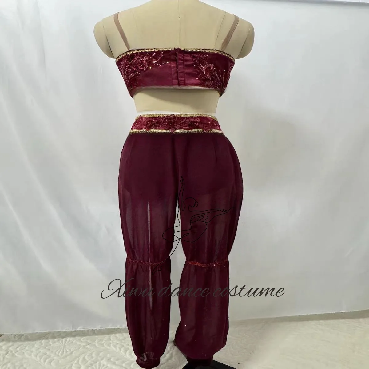 Professional ballet Arab split wine red custom competition chiffon skirt