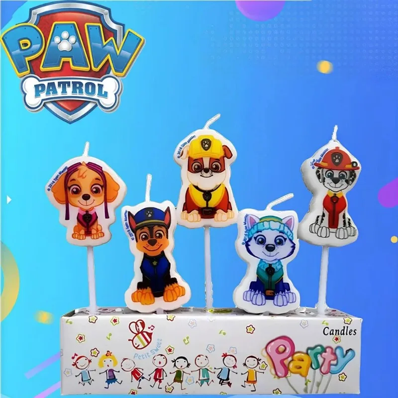 5pcs Paw Patrol Candle Cute Cartoon Anime Figure Patrol Canine Chase Skye Kids Birthday Cake Decoration Supplies