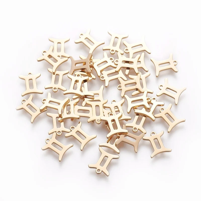 5pcs 304 Stainless Steel Charms Constellation/Zodiac Sign Real 18K Gold Plated Gemini 9.4x8x1mm Hole: 0.8mm