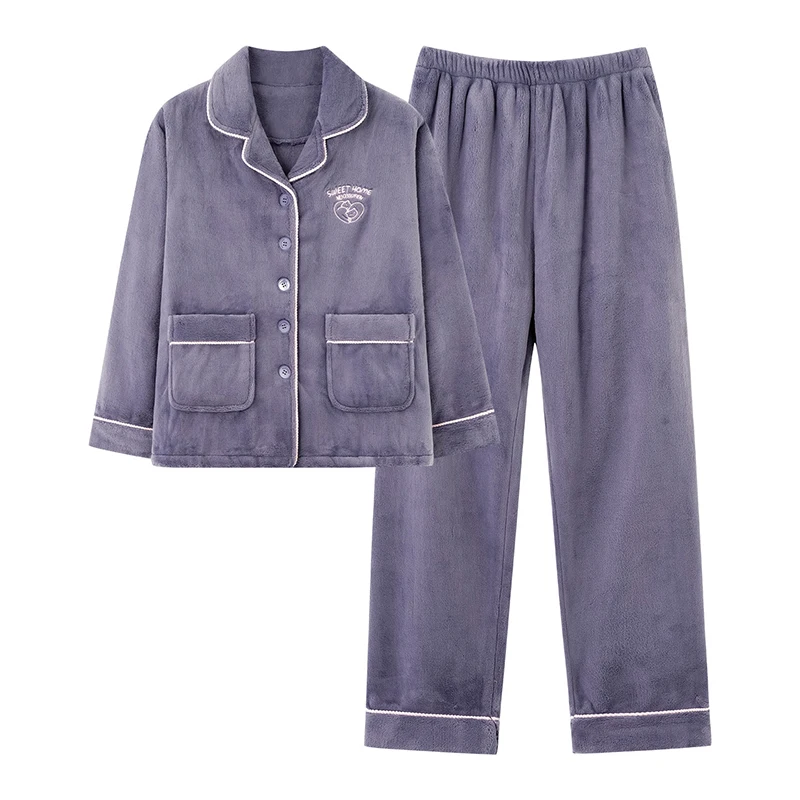

Big Size M-4XL Women Pajama Set Warm Flannel Sleepwear Winter Thick Pijamas