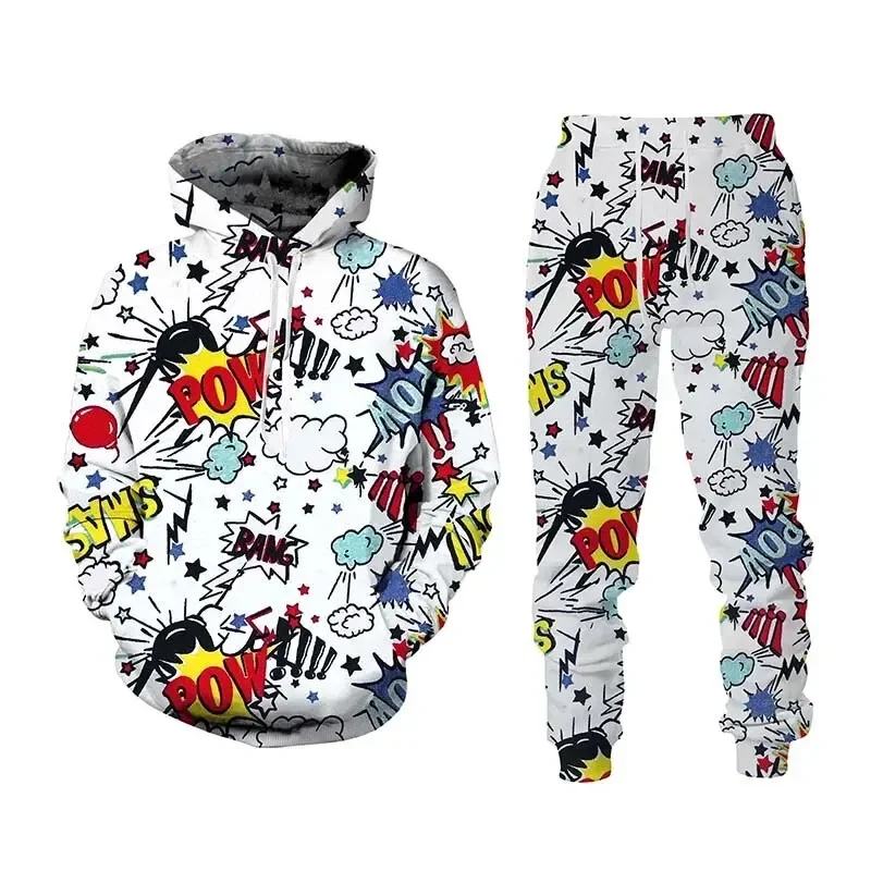 Neue Herren Hoodies Sweatshirt 3D-Druck abstrakte lässige Overs ize Hoodie Männer zweiteilige Hosen Set Hip Hop Mode Streetwear Sets