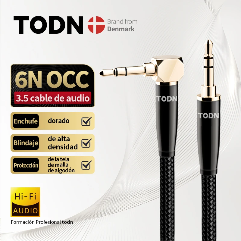 Imagen: Cable auxiliar HIFI 3,5 para coche 6N OCC, conector de audio macho a macho para teléfono móvil