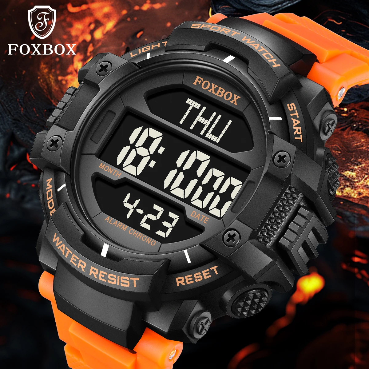 FOXBOX Men's Fashion LED Digital Watches Waterproof Sports Silicone Strap Wristwatch for Man Casual Electronic Junior Clock