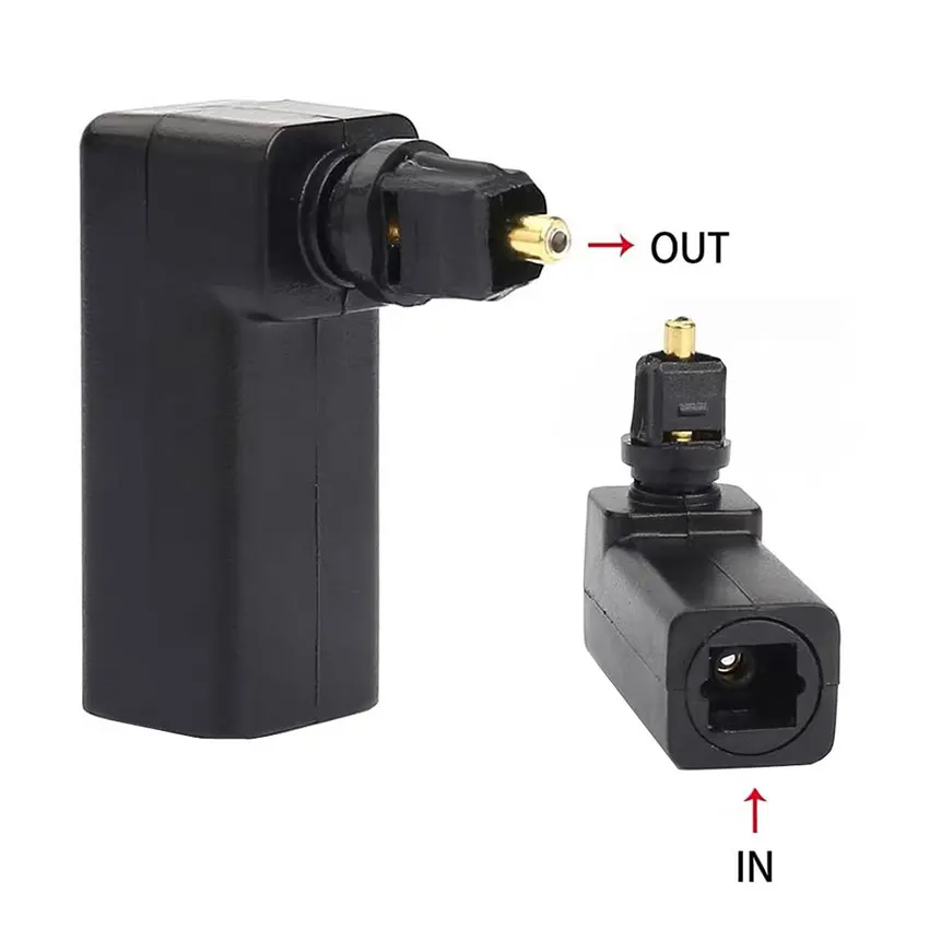 1PCS New Sale 90 Degree M/F Digital Optical Audio Cable Adapter Male to Female Right Angle 360 Rotates for Toslink Optical Cable