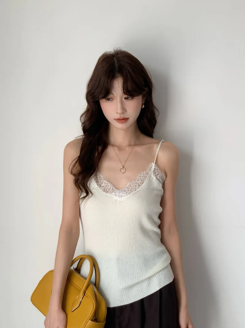 Winsleter-31.6% lã de ovelha elegante colete com alça suspensa, retalhos de renda, camisola de malha feminina para viagem, 2026 primavera novo t5d910cc