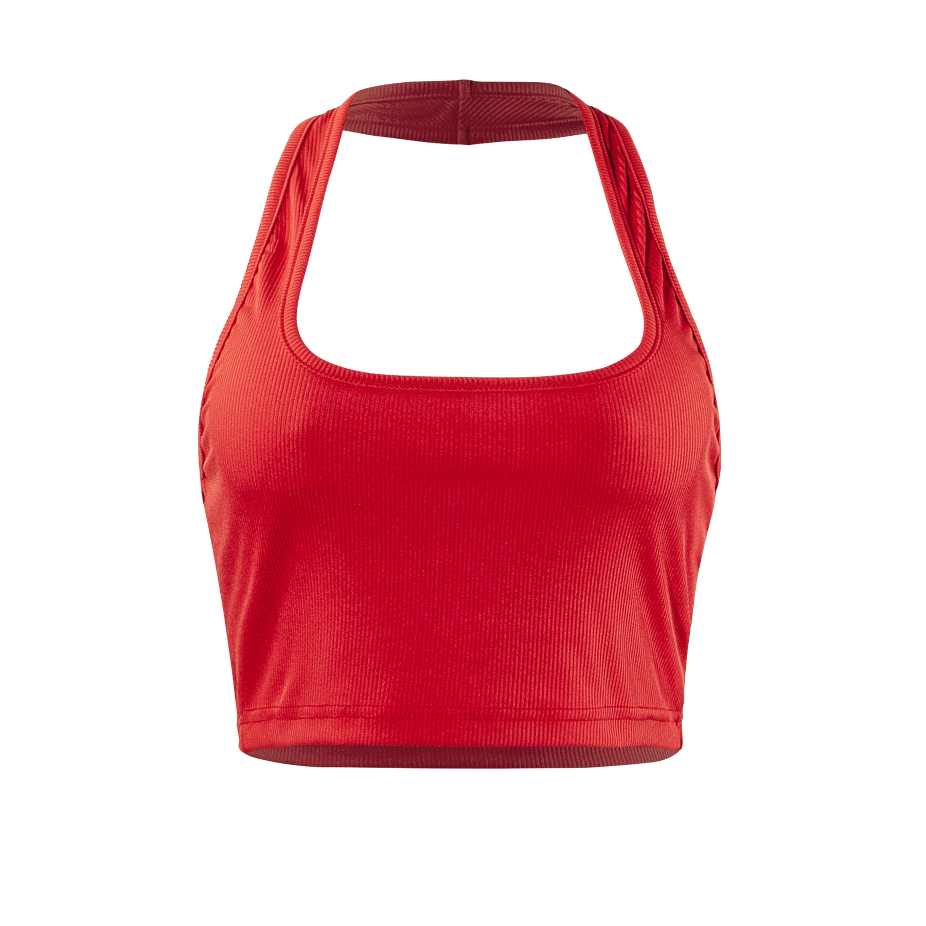 Women\'s Sleeveless Vest Ribbed Knit Top Halter Neck Summer Basic Red Casual Sports Vest Off Shoulder Ladies Vest Casual Sexy