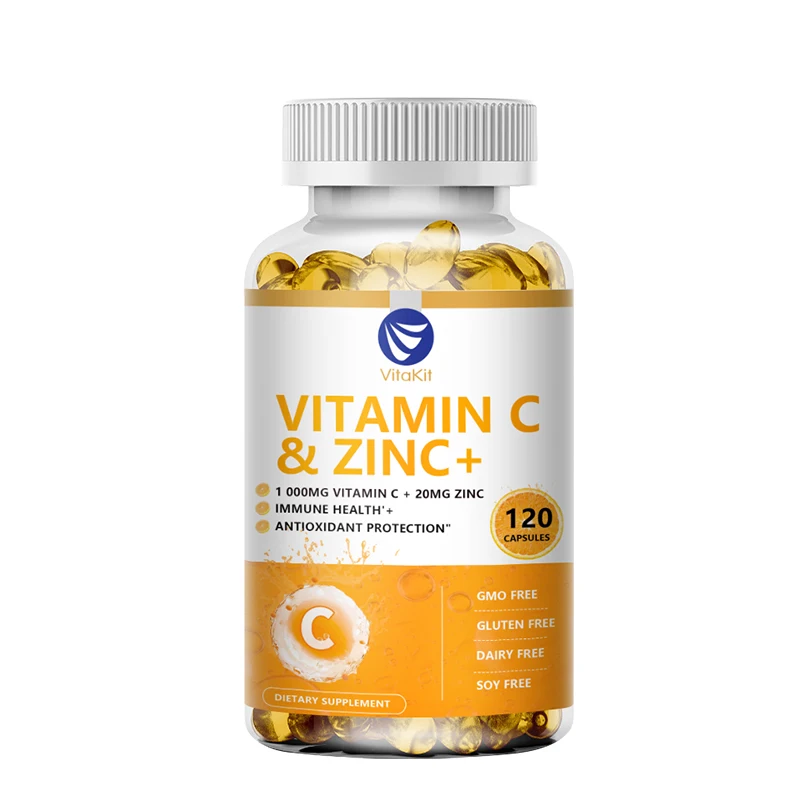 

Vitakit Vitamin C 1000mg with Zinc 20mg 120 Capsules Vitamin Dietery Supplement | Non-GMO & Gluten Free Vegan