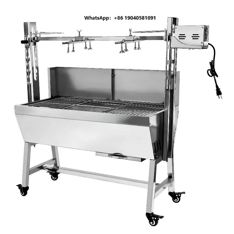 Automatic Stainless Steel BBQ Grill Machine Suckling Pig Lamb Skewer Roast Chicken Outdoor Lump Charcoal Rotisserie Grill for 5+