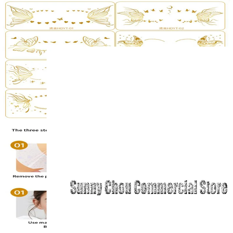 

Paper Butterfly Glitter Stickers Face Tattoo Flash Gold Temporary Metalic Tattoos Waterproof Makeup Decals Girls Party Festival