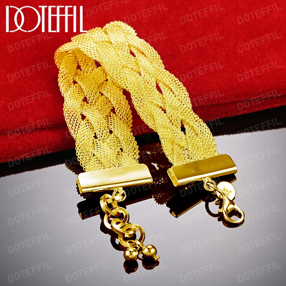 

DOTEFFIL 18K Gold Crossover Network Chain For Man Woman Wedding Engagement Fashion Charm Party Jewelry