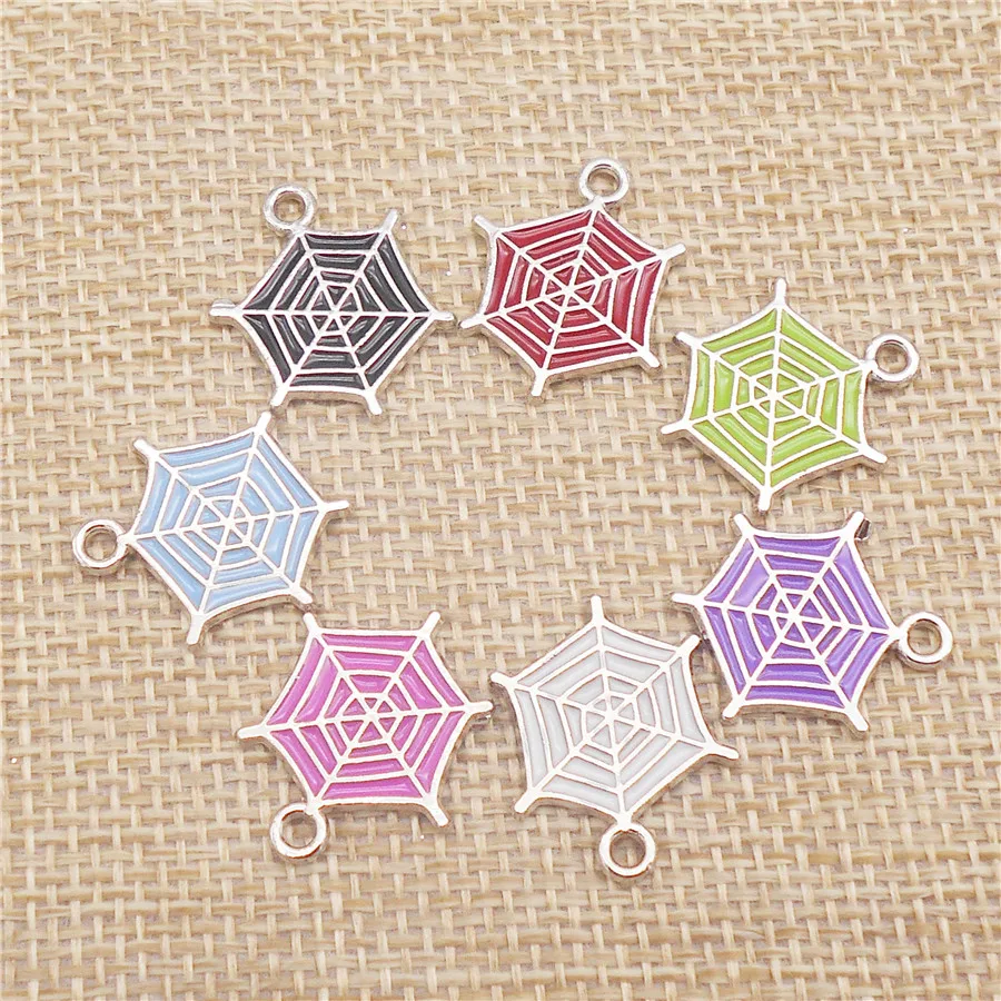 14PCS Halloween Enamel Cobweb Charms Alloy Spider Web Pendant Necklace Party Jewelry Findings Handmade DIY Accessory