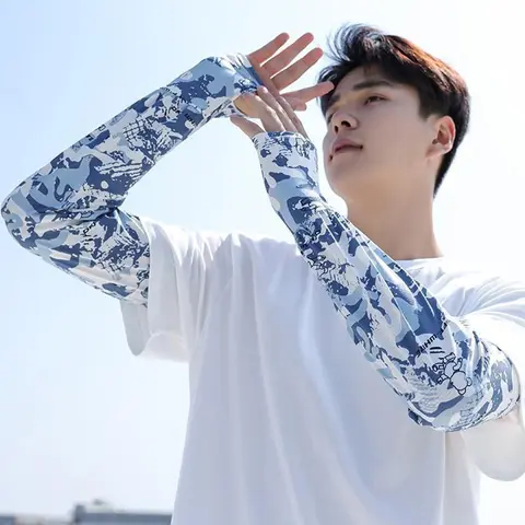 여름 자외선 차단 암 슬리브 플러스 사이즈, 남성 아이스 실크 슬리브, 패션 캐슈 꽃 커프스, 야외 사이클링 암 워머, 유니섹스 장갑