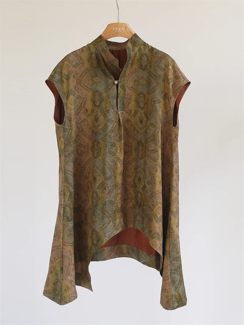 

Red Cloud Silk Loose Svel Stand Collar Big irt Chinese Sle Women's Top Heavyweight Silk Faionable Commute