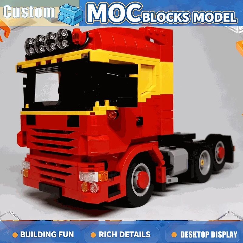 1166PCS Red Heavy Duty Tractor Truck Building Blocks Six Wheel Transport Vehicle Model Assembly Creative Collection Display Gift