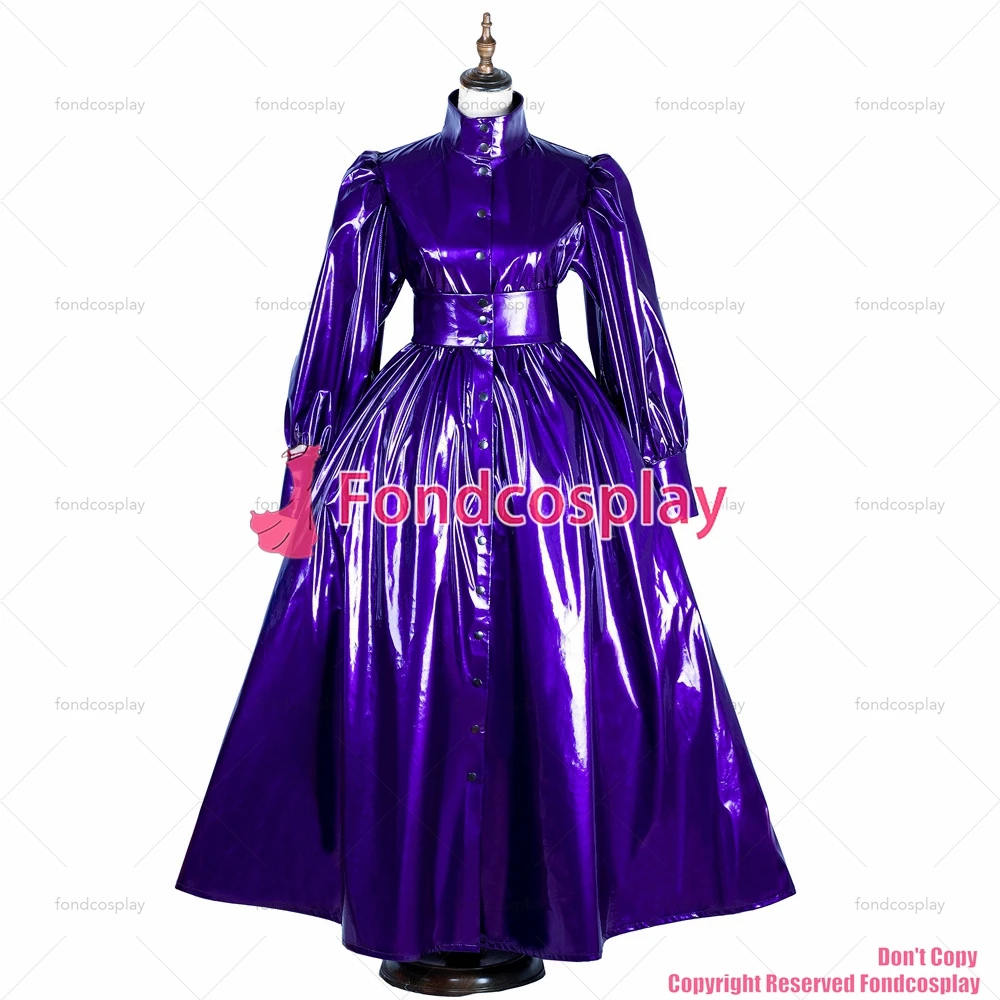 fondcosplay adult sexy cross dressing sissy maid long Gothic lolita punk Purple thin PVC dress cosplay costume CD/TV[G1070]