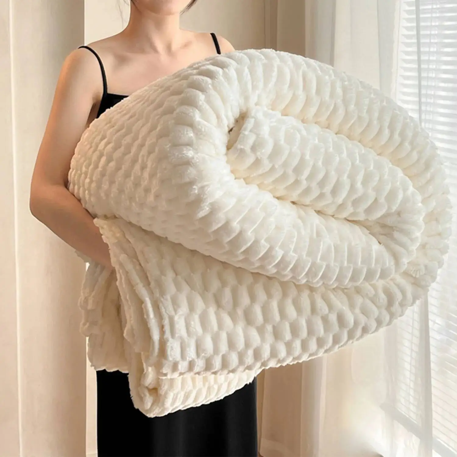

Super Soft Throw Ivory Premium Silky Flannel Fleece 3D Clouds Stylish Jacquard Lightweight Bed Blanket All Season Use
