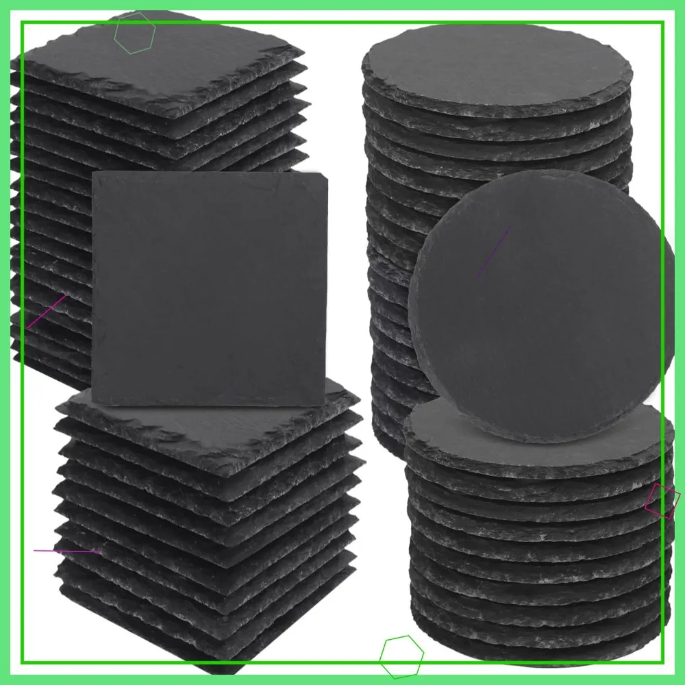 

60 Pack 4 Inch Slate Coasters for Drinks, Black Stone with Anti-Scratch Bottom, Ideal Home Decor and Gifts
