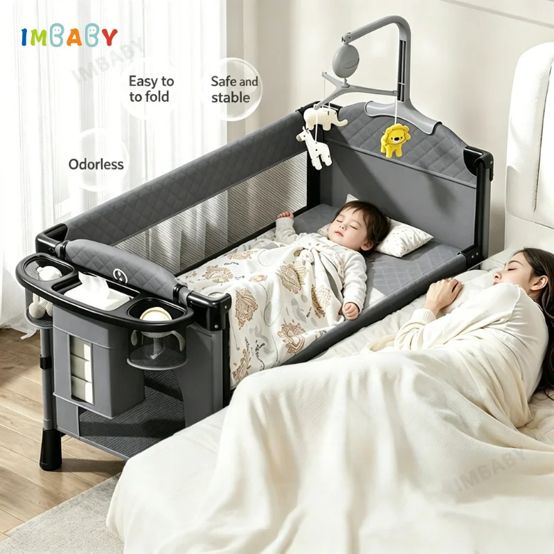 IMBABY Multifunctional Portable Baby Crib, Newborn Rocker Kids Cradle Bed with Diaper Table Suitable for 0-6 Years Old Children