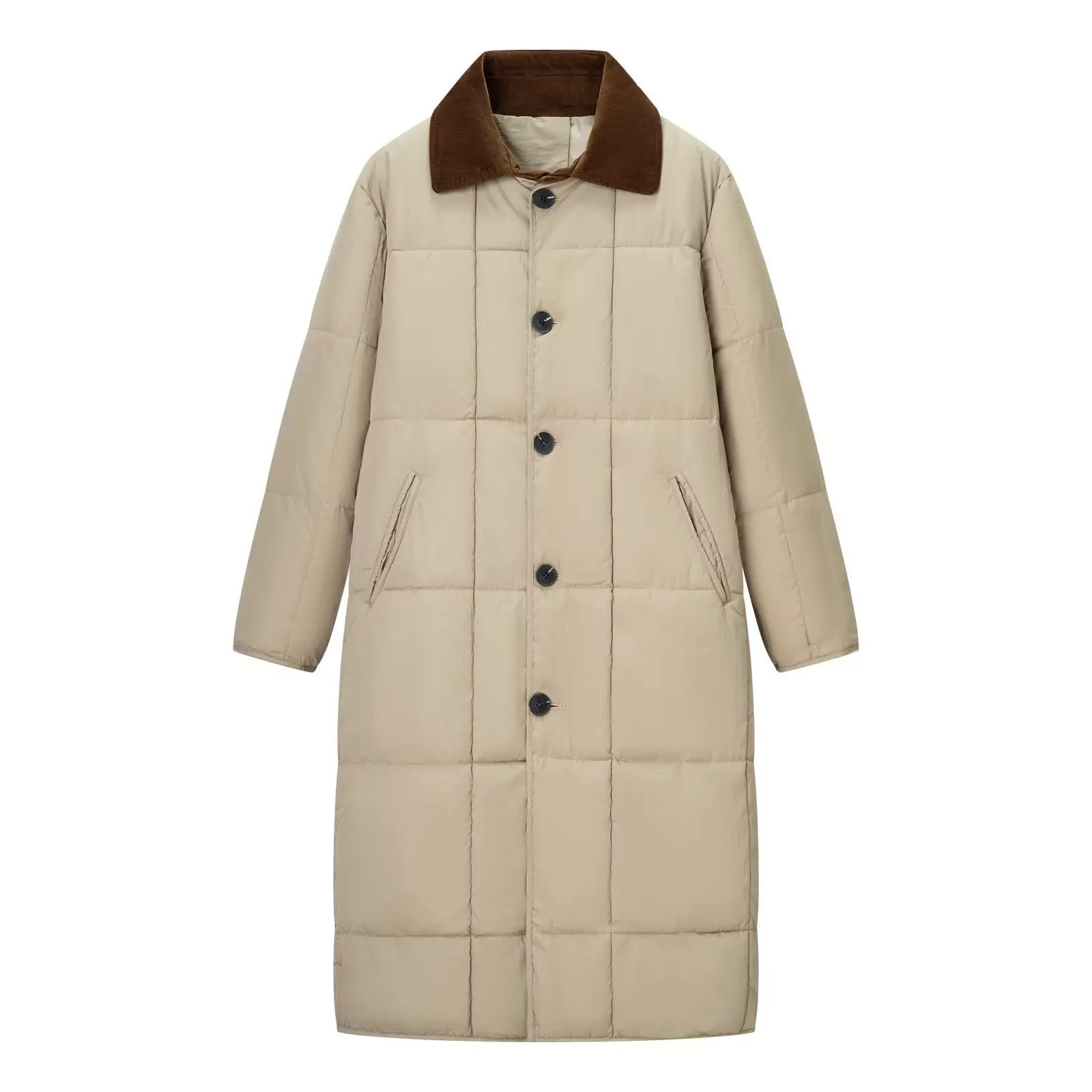 

2026 Зимняя модная длинная толстая куртка на хлопковой подкладке, свободный корейский стиль, хлопковая куртка с длинными рукавами и лацканами, пальто