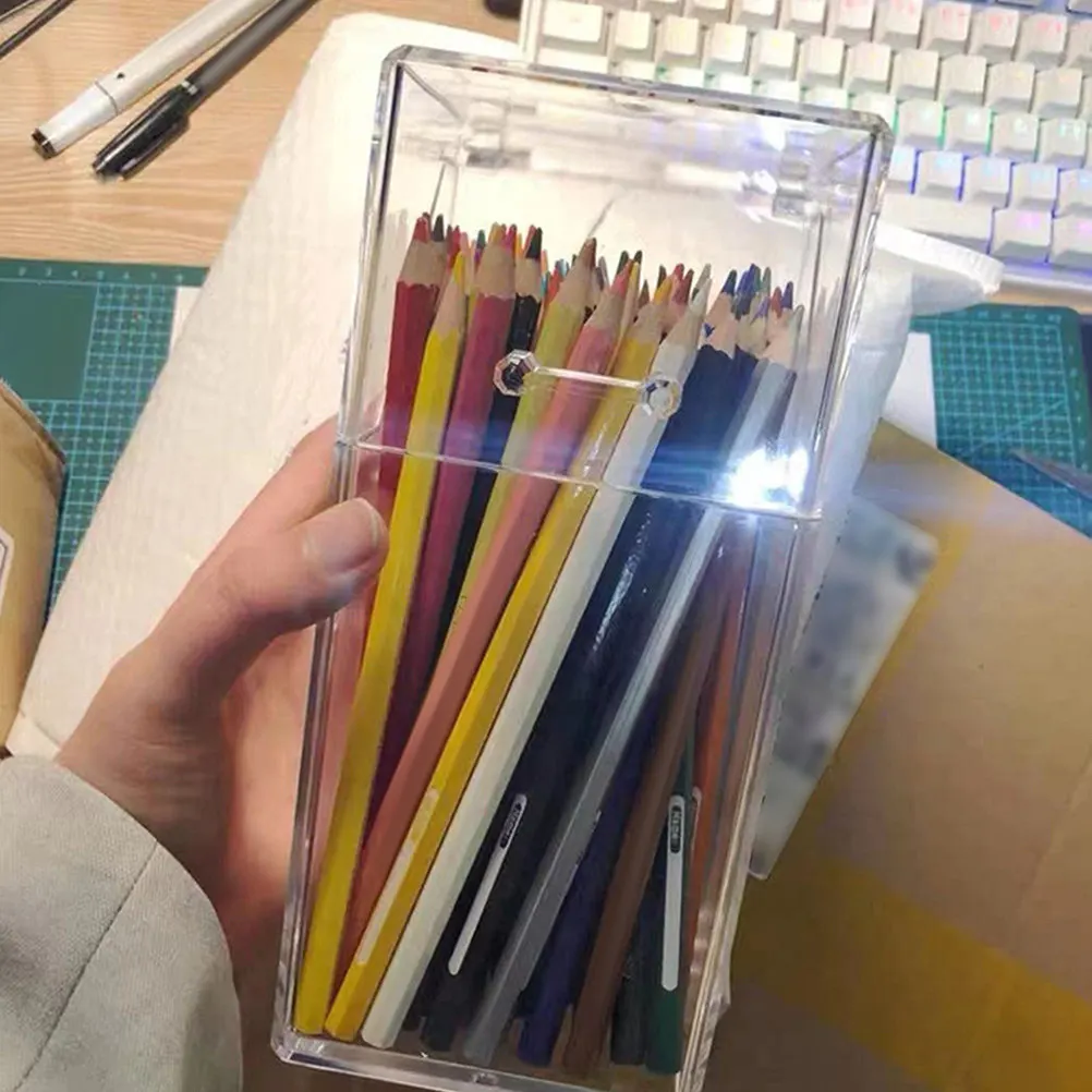 

Набор из 2 акриловых органайзеров для косметики: подставка для ручек и кистей, настольный контейнер для канцелярских принадлежностей