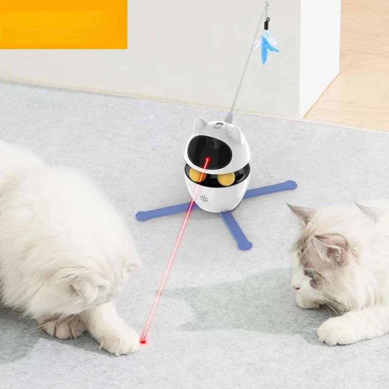 3 In 1 Interactive Cat Toys with Rolling Ball Automatic Cats Laser Toy with Feathers Wand Self-moving Indoor Pets Toy Cat tail