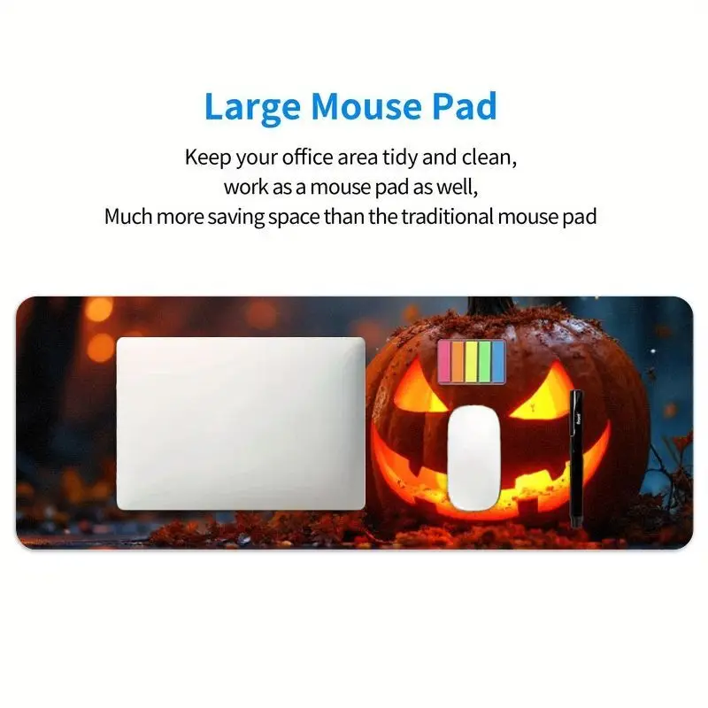 1 szt. Halloweenowa Mata na Biurko z Efektem Rozszerzenia - Świecąca Dynia Jack-o'-Lantern, Antypoślizgowa, Druk HD, Gładka Powierzchnia do Gier, Biura i Dekoracji Świątecznych