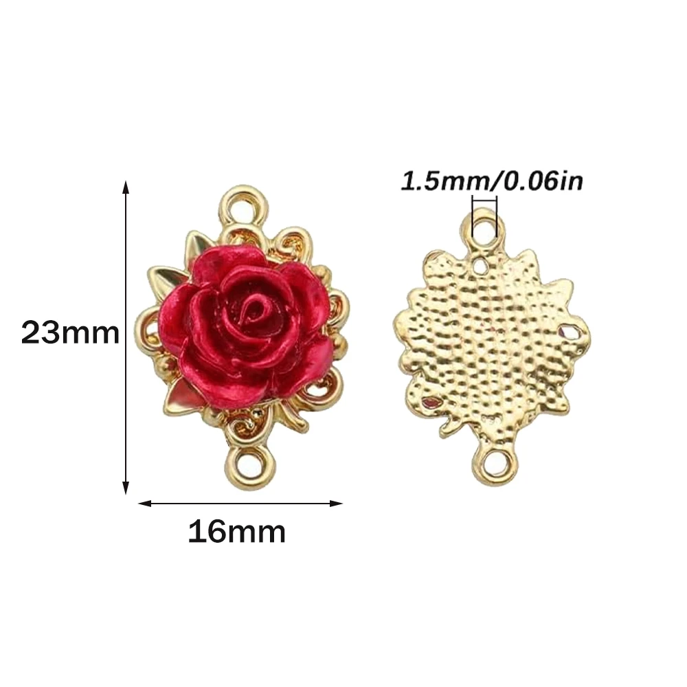 5/10pcs Rose Charms 3D Rose Flower Connector Bulk Links Valentine's Day Linking Double Loop Pendant for Jewelry Making DIY Craft - view 3