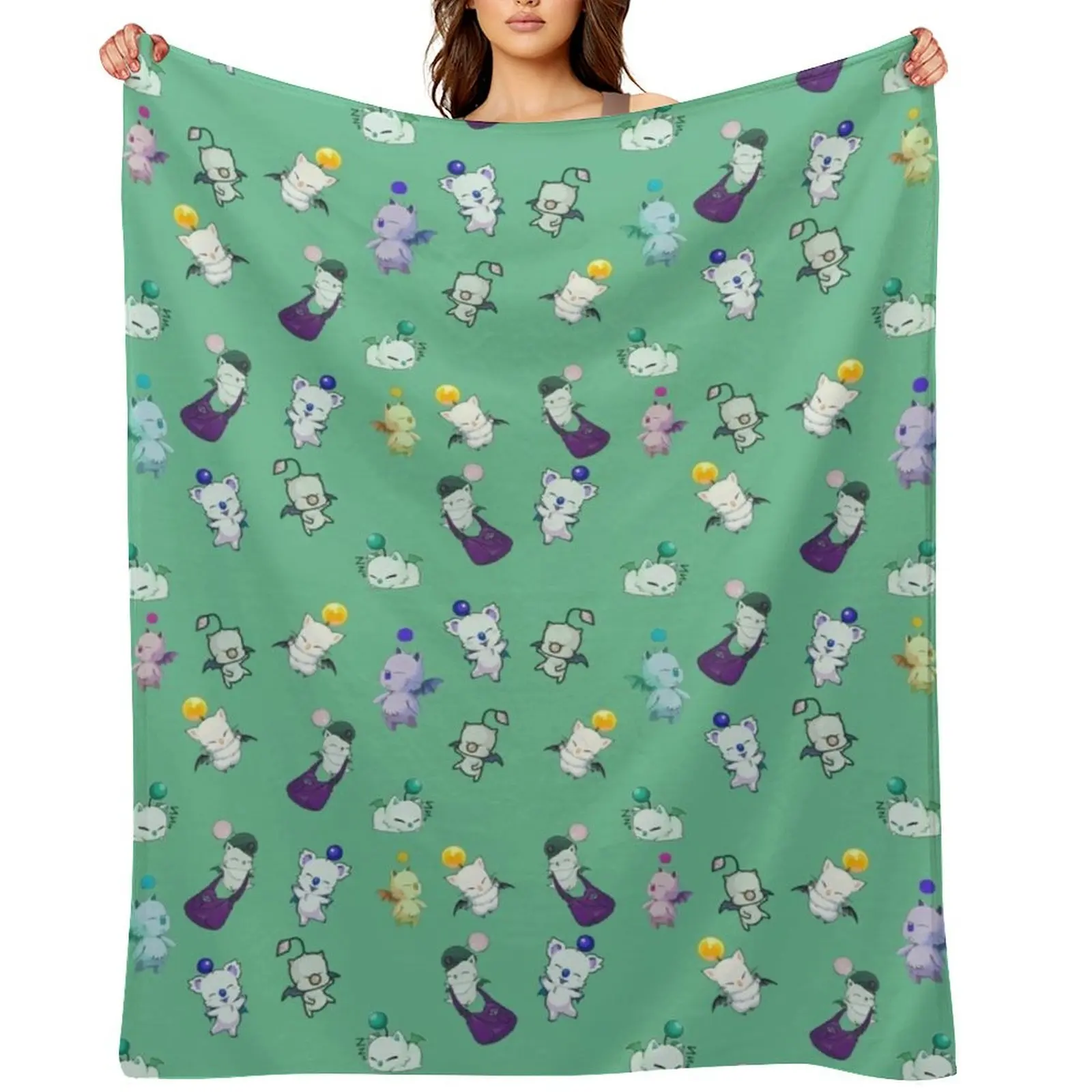 

Moogle Pattern Throw Blanket Sofa Throw For Decorative Sofa Flannel Fabric Soft Plush Plaid Blankets