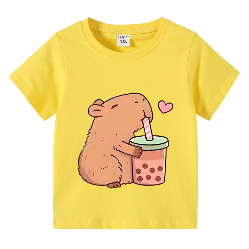 Capybara Kids Basic T-shirt 3 to 10 Years Children Casual Clothes Boys Girls Round Neck Tops Kids Capibara Birthday Gifts